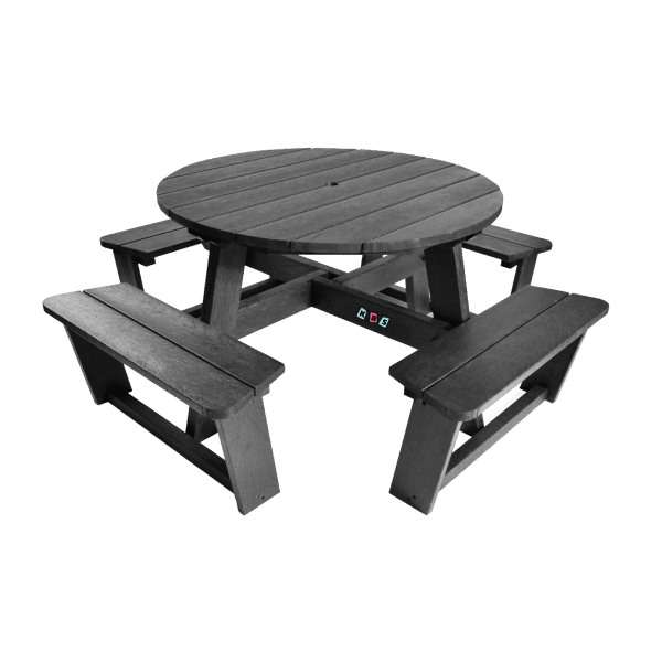 Round picnic table on sale with detached benches