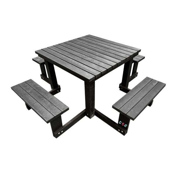 Black plastic store outdoor table