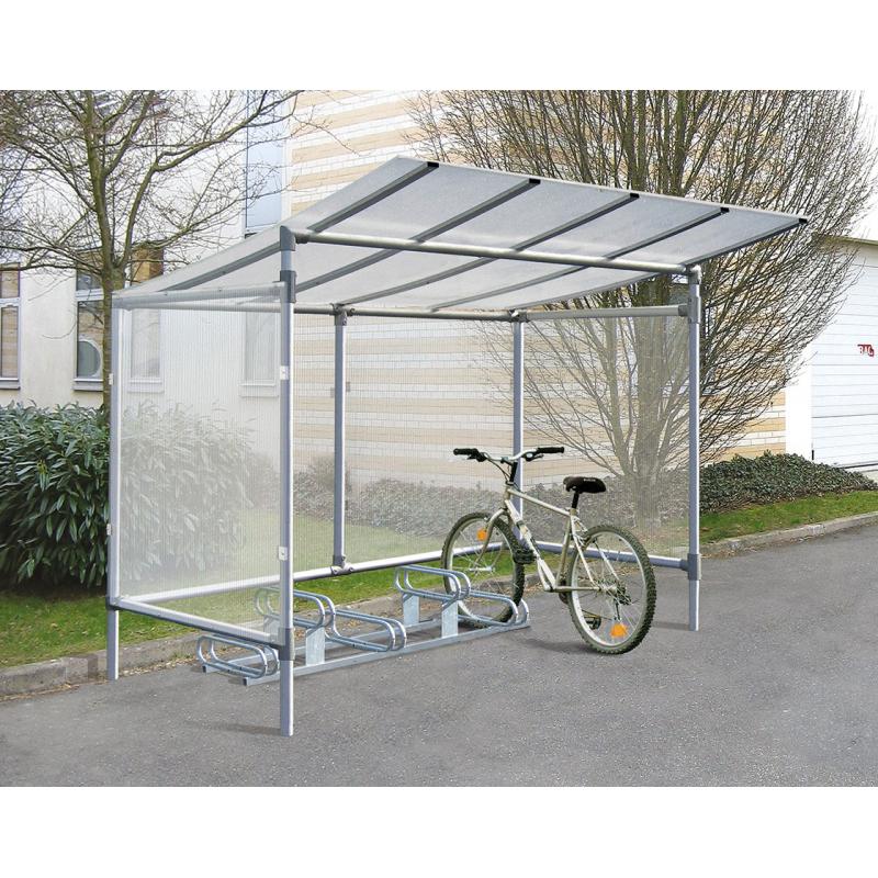 Econ bike shelter with panels and rack