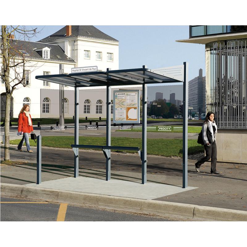 con bus shelter with integral seat and side panel