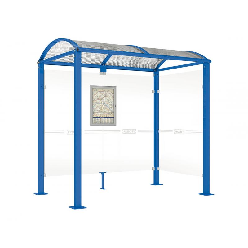 square post bus shelter with 1 side panel blue