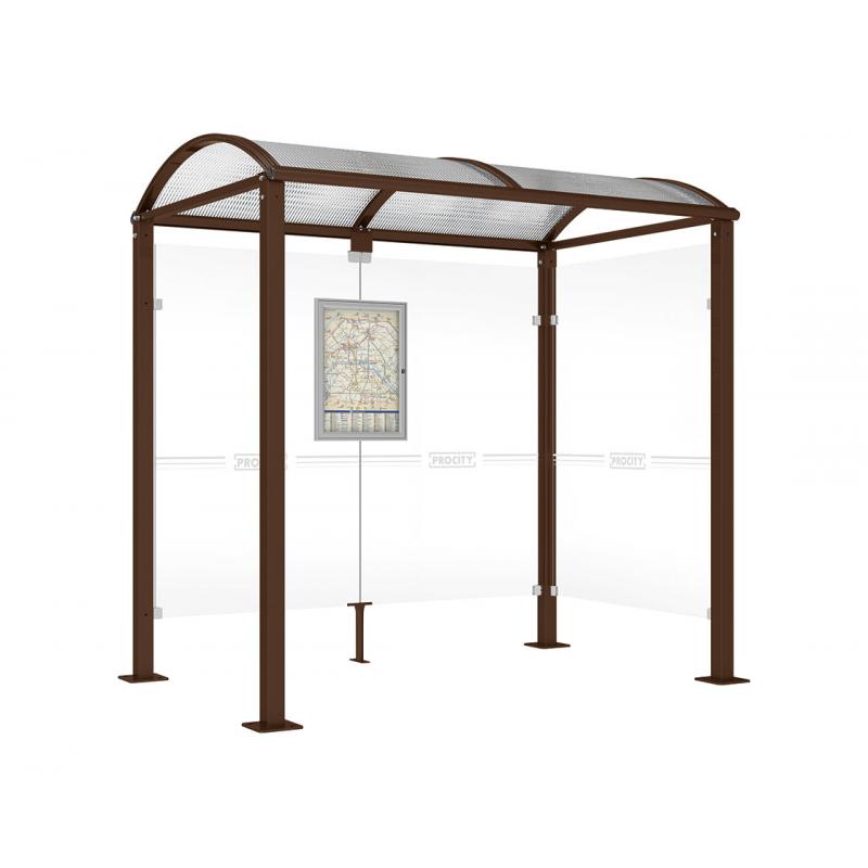 square post bus shelter with 1 side panel brown