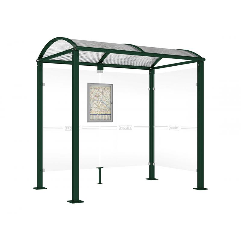square post bus shelter with 1 side panel green
