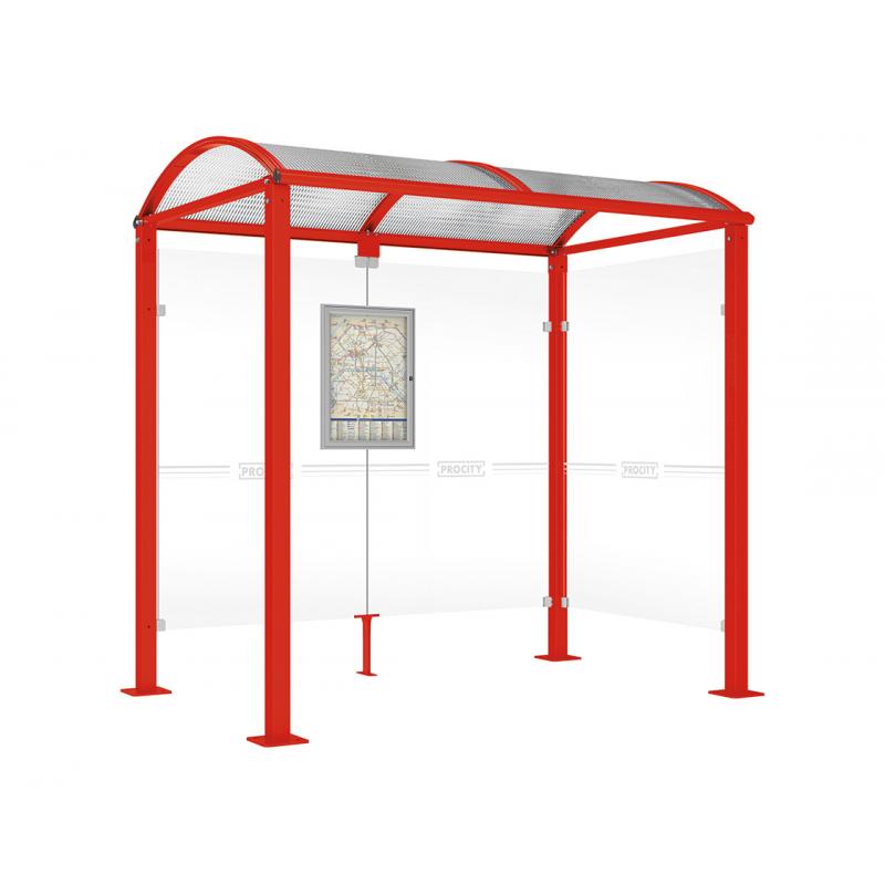 square post bus shelter with 1 side panel red3020