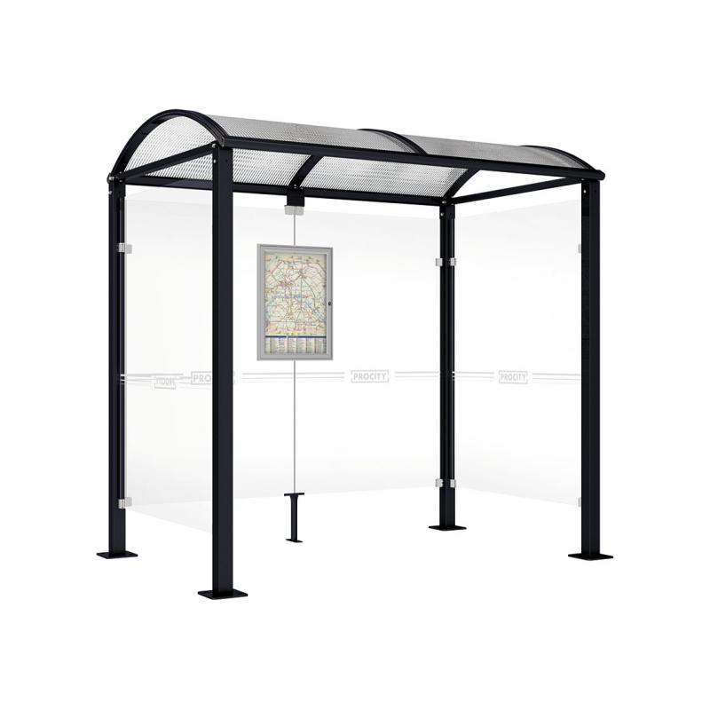 square post bus shelter with 2 side panels black