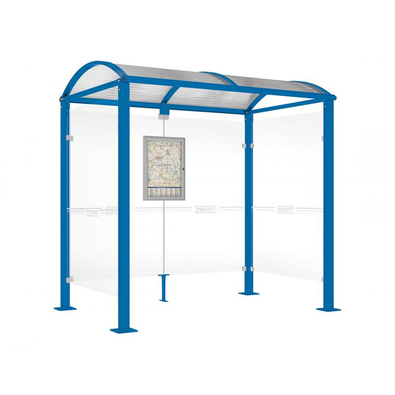 square post bus shelter with 2 side panels blue
