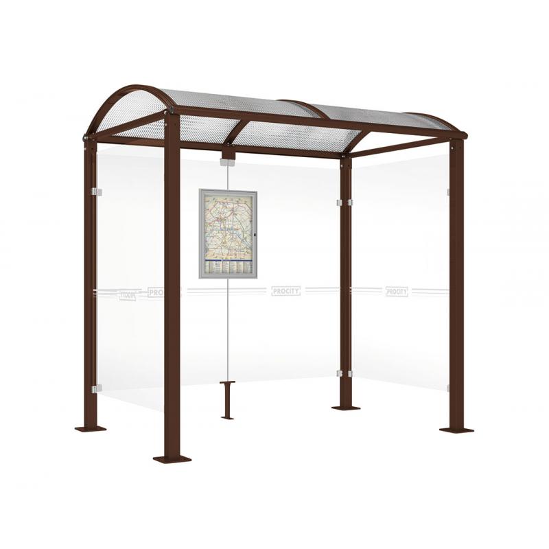 square post bus shelter with 2 side panels brown