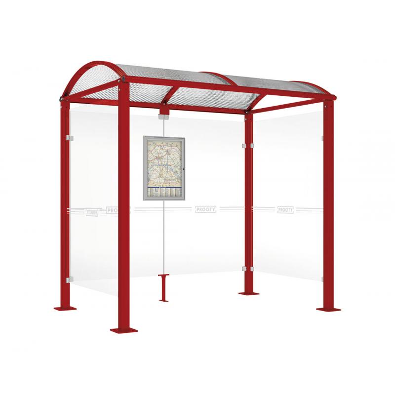 square post bus shelter with 2 side panels red3004