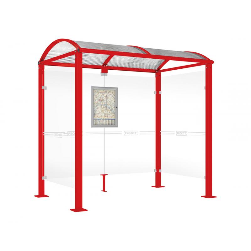 square post bus shelter with 2 side panels red3020