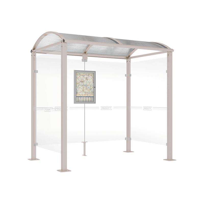 square post bus shelter with 2 side panels silver grey