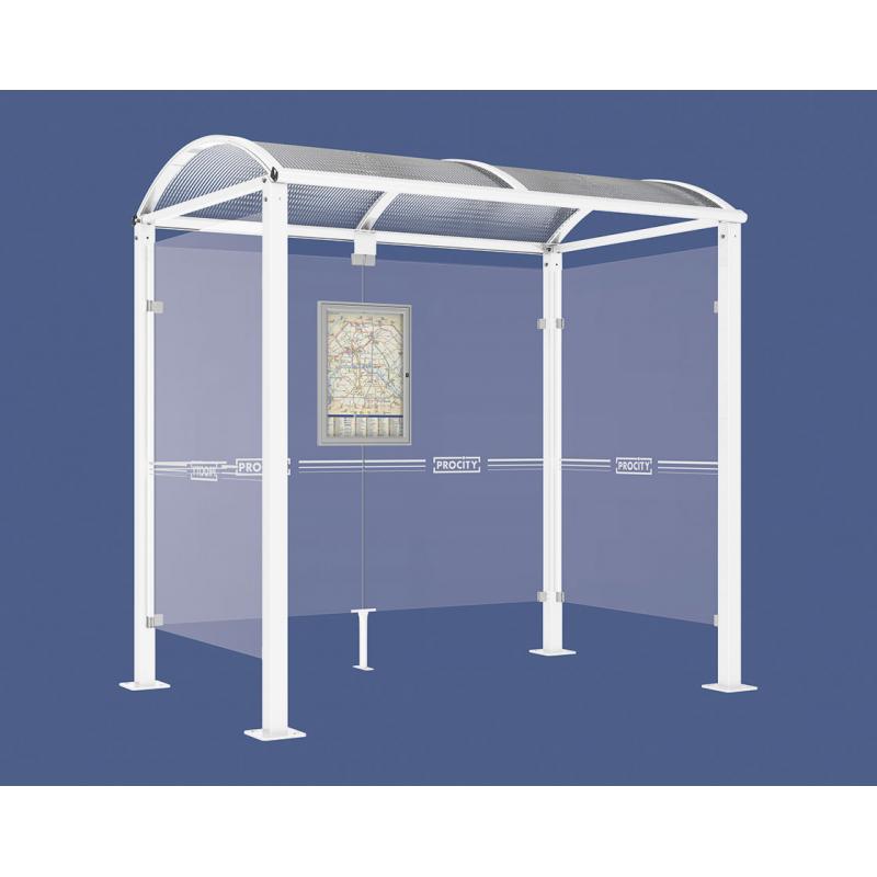 square post bus shelter with 2 side panels white