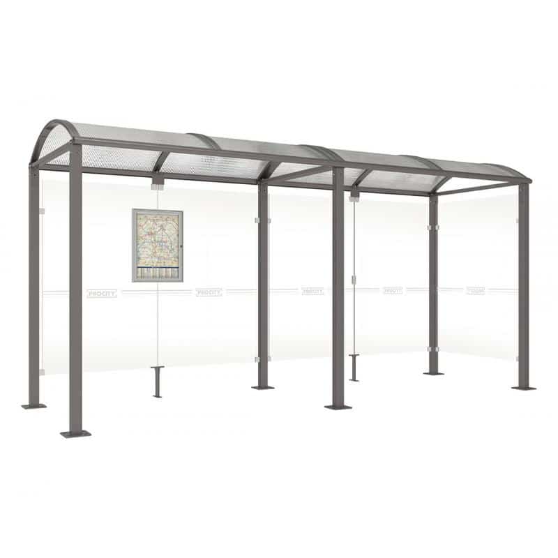 square post bus shelter with extension and 1 side panel anthracite