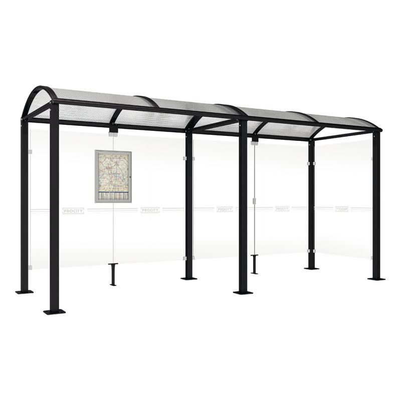 square post bus shelter with extension and 1 side panel black