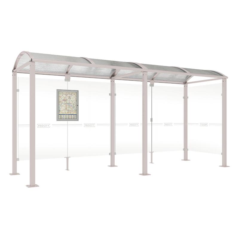 square post bus shelter with extension and 1 side panel silver grey
