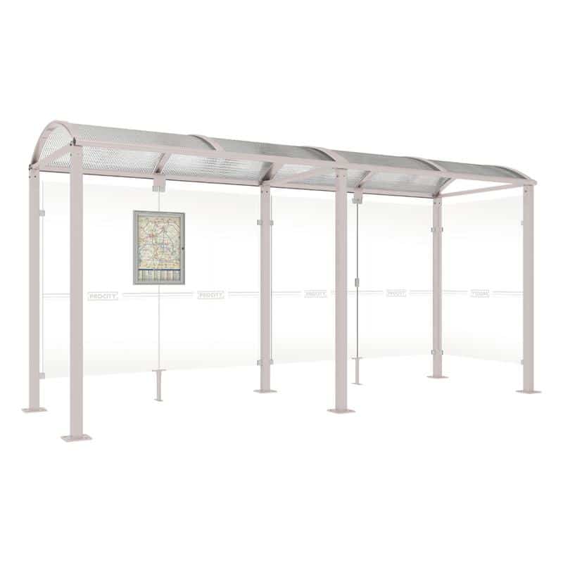 square post bus shelter with extension and 1 side panel silver grey