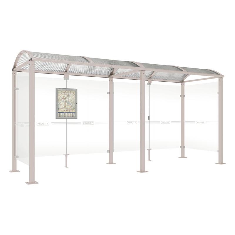 square post bus shelter with extension and 2 side panels silver grey