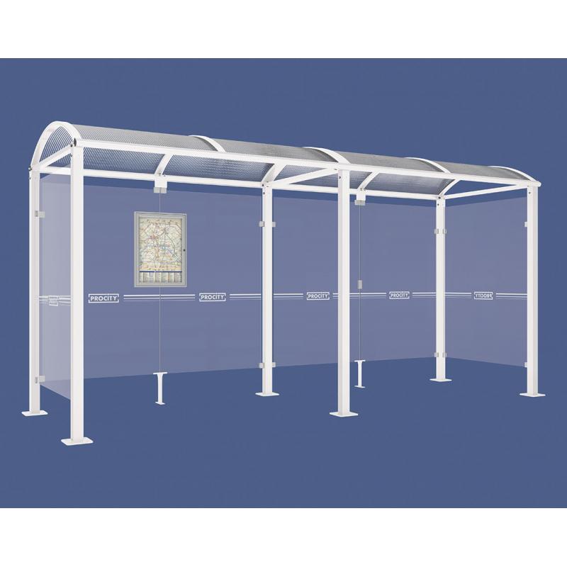 square post bus shelter with extension and 2 side panels white