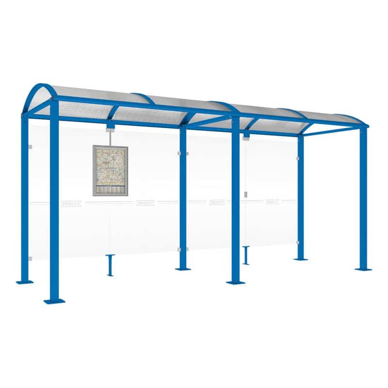 square post bus shelter with extension blue