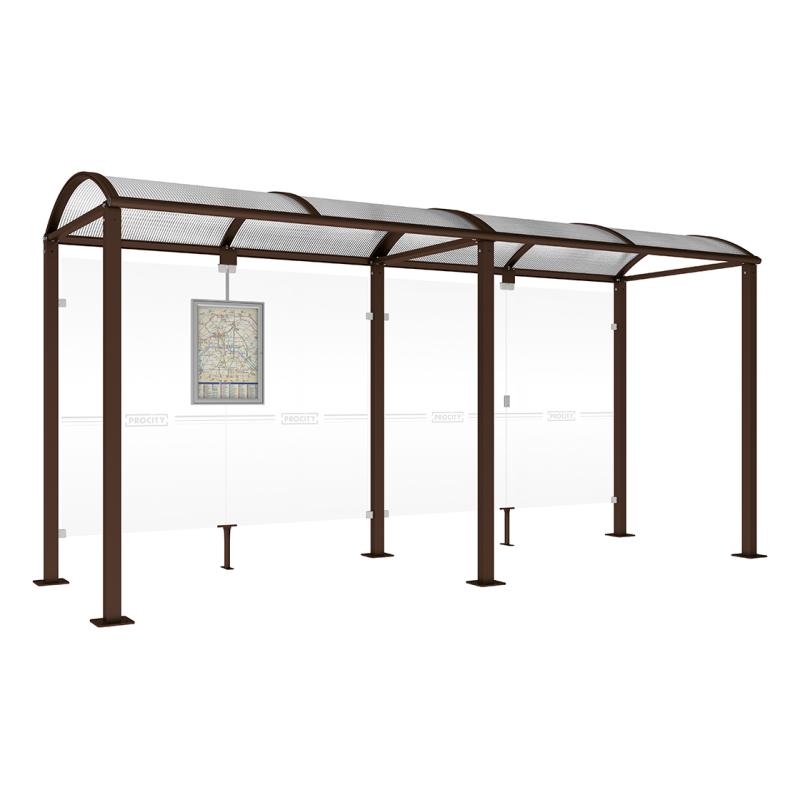 square post bus shelter with extension brown