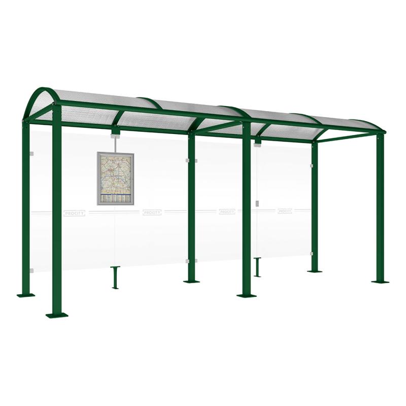square post bus shelter with extension green