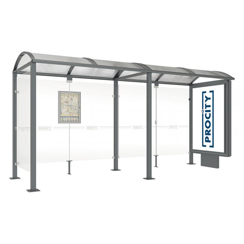 square post bus shelter with extension lightbox and side panel anthracite