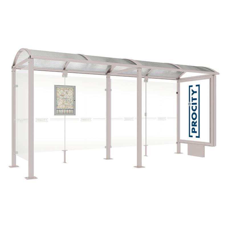 square post bus shelter with extension lightbox and side panel silver grey