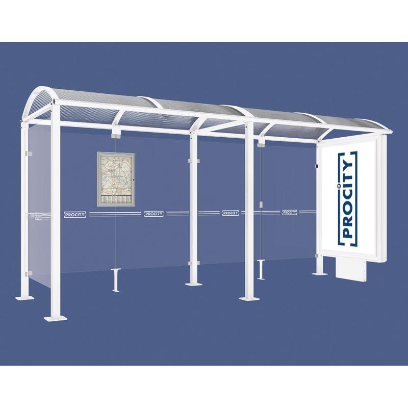 square post bus shelter with extension lightbox and side panel white