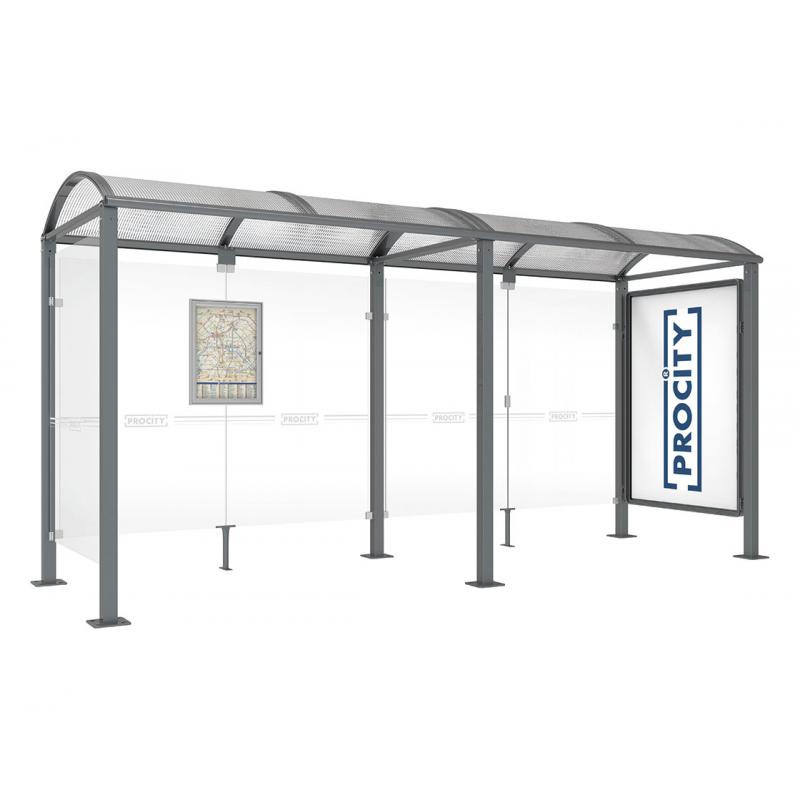 square post bus shelter with extension poster case and side panel anthracite