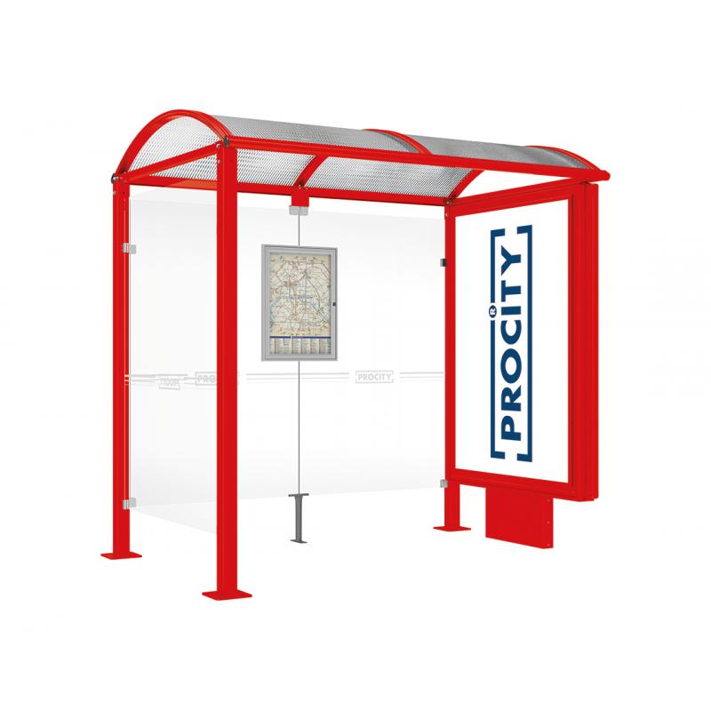 square post bus shelter with lightbox and side panel red3020
