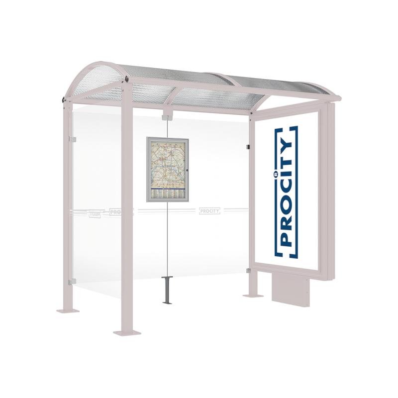 square post bus shelter with lightbox and side panel silver grey