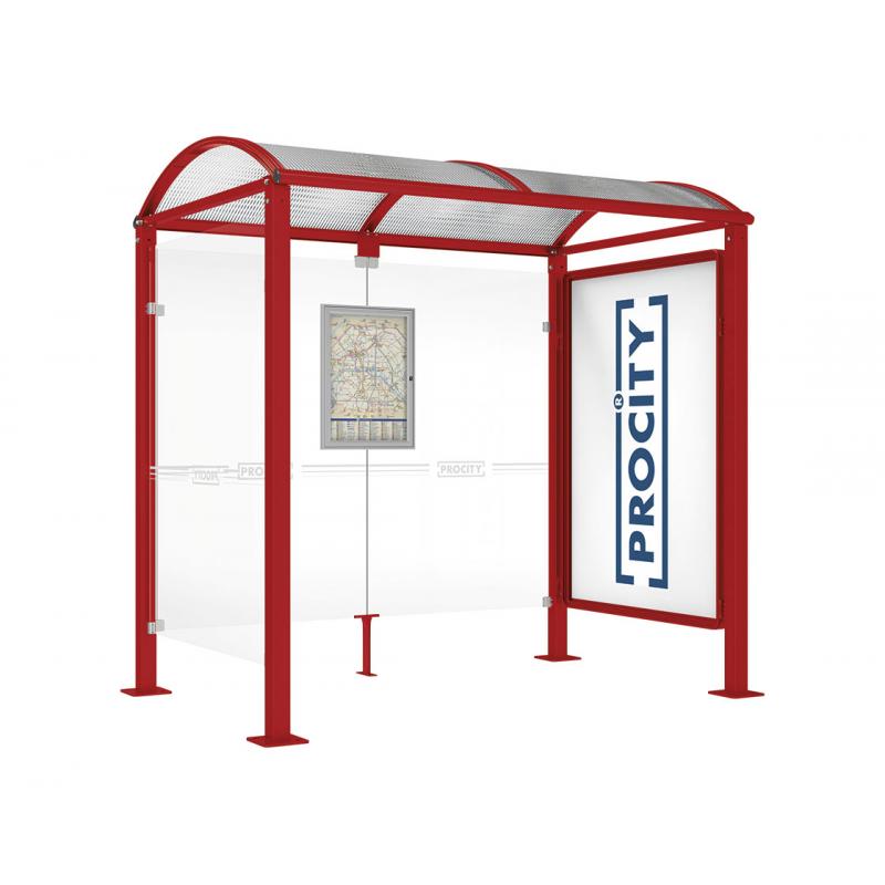 square post bus shelter with poster case and side panel red3004