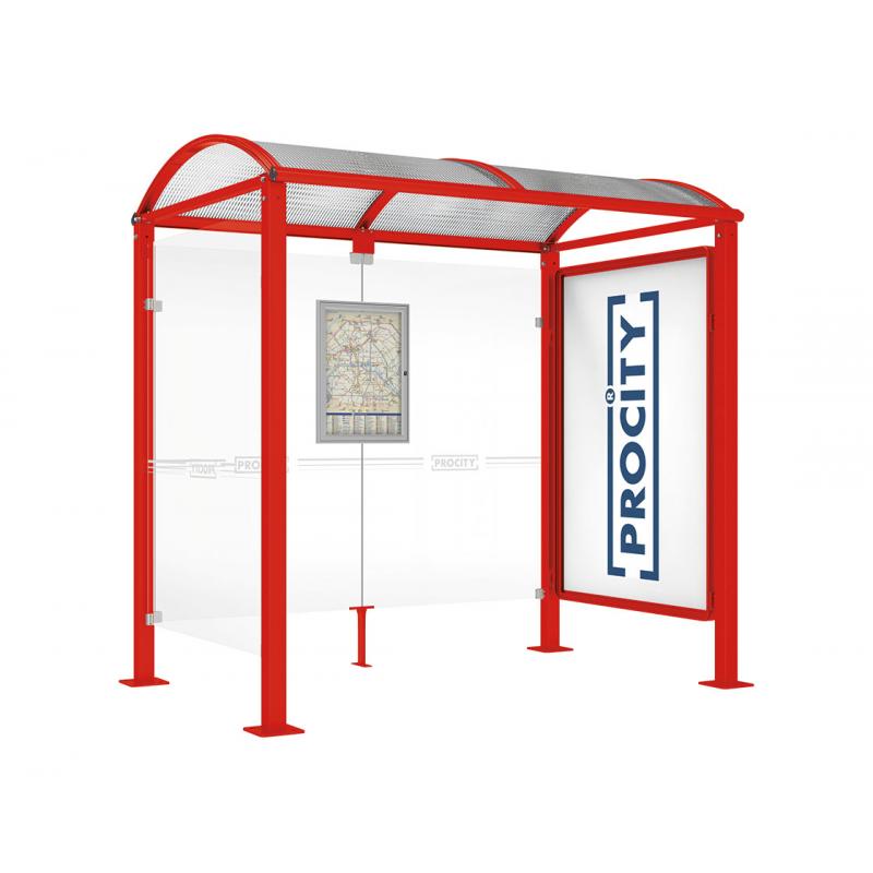 square post bus shelter with poster case and side panel red3020