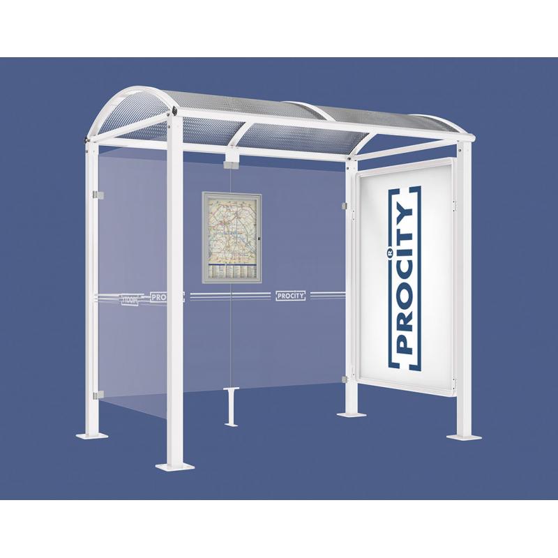 square post bus shelter with poster case and side panel white